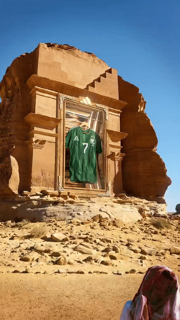 Adidas unveiled the Saudi Arabia jersey at the ruins of Hegra using CGI technology.