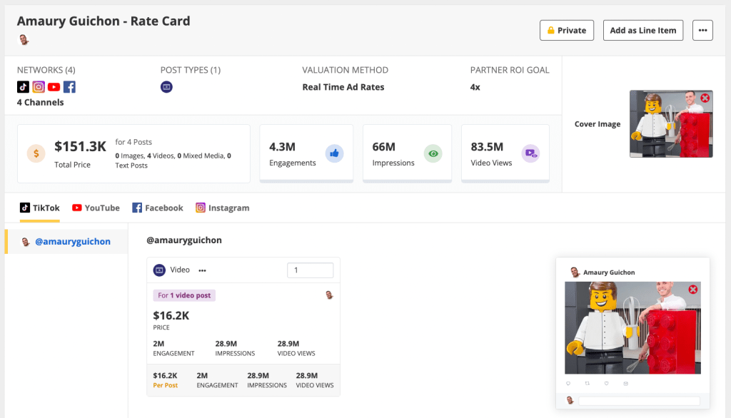 Amaury Guichon Rate Card example