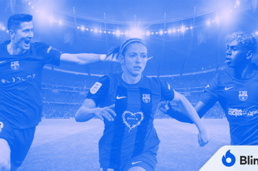 Lewandowski, Aitana Bonmatí, and Lamine Yamal wearing different FC Barcelona kits showcasing the Spotify sponsorship with various artists.