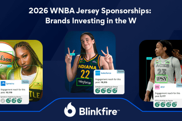 Banner announcing 2026 WNBA jersey sponsorships with three athletes in rounded squares and the Blinkfire logo at the bottom.